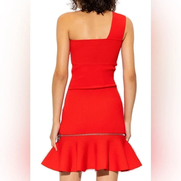 Alexander McQueen Red Ruffle Zip Hem One Shoulder Flounced Cocktail Dress Size M - Picture 3 of 11